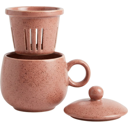 Blocn Bloomcrest Ceramic Tea Cup with Infuser and Lid 15 oz Rose Clay - Product view