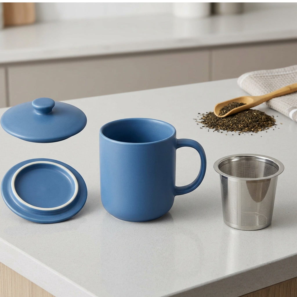 Blocn Blue Ceramic Steeping Cup Infuser Set 12 oz