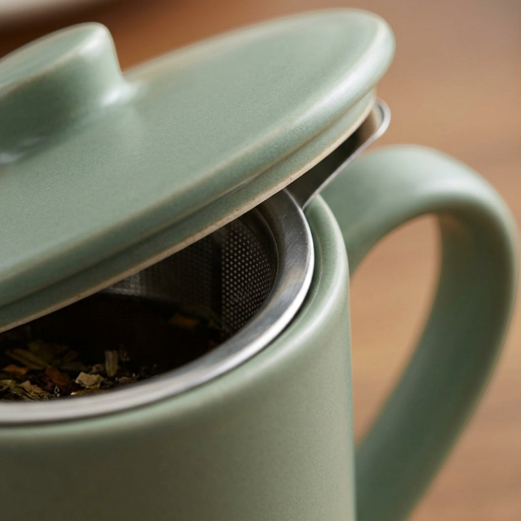 Blocn Ceramic Tea Cup Sage Infuser Lid 14 oz