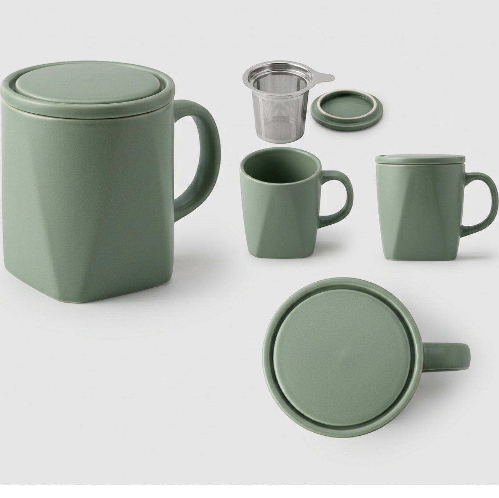 Blocn Ceramic Tea Cup Sage Infuser Lid 14 oz