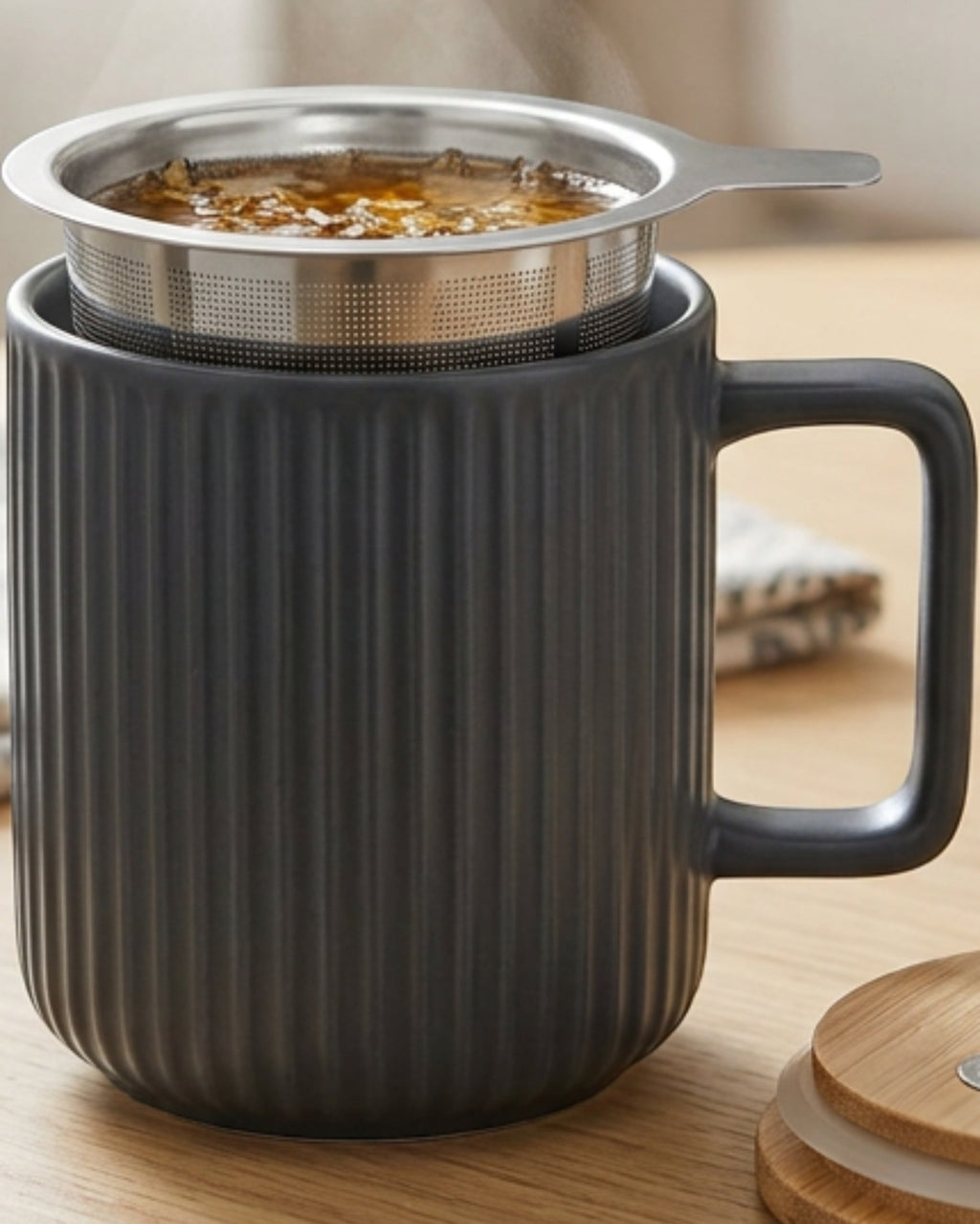 Blocn Ridgewell Ceramic Tea Mug with Infuser and Lid 13.5 oz Charcoal - Lifestyle view
