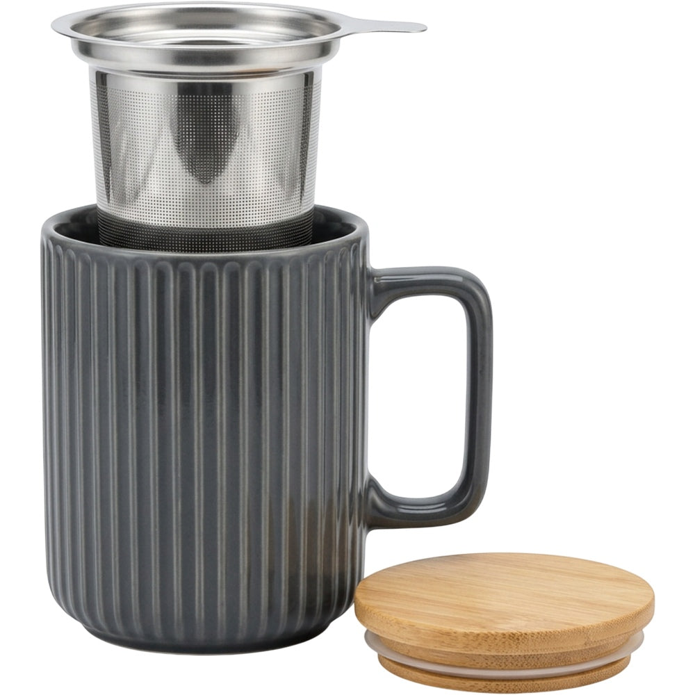 Blocn Ridgewell Ceramic Tea Mug with Infuser and Lid 13.5 oz Charcoal - Product view