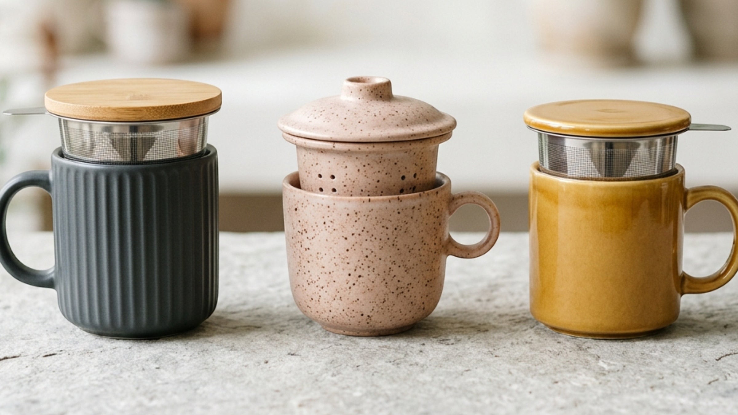 Blocn Ceramic Tea Cups with Infusers and Lids